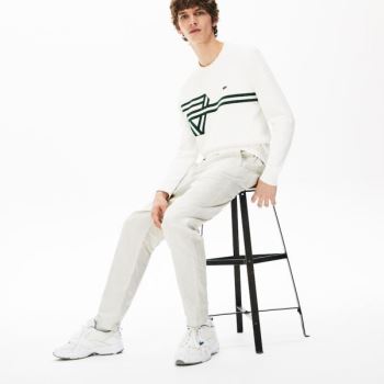 Lacoste Fine Striped Cotton- Linen Chinos - Chino Kalhoty Pánské Bílé / Tmavě Šedé | CZ-2OJFvn